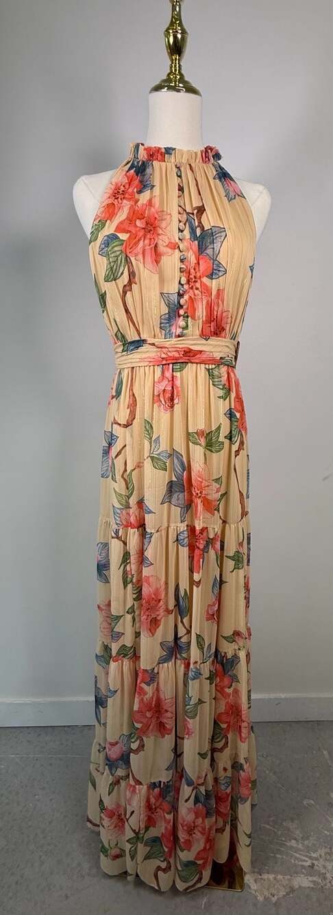 Ieena for Mac Duggal Floral Print Halter Maxi Dress Size 2